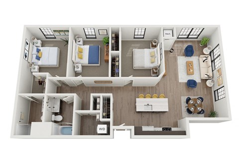 a 1 bedroom floor plan  1190 sq ft at The Landing at 1001 NP Apartments in Fargo, ND 58102